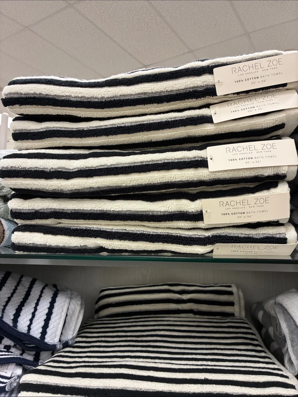 Rachel Zoe Black and White Striped Cotton Bath Towels - Classic Stripe Set(3)
